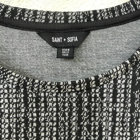 SAINT + SOFIA Textured Knit Long Sleeve Top Black White Sustainable Size 8 - Picture 3 of 5